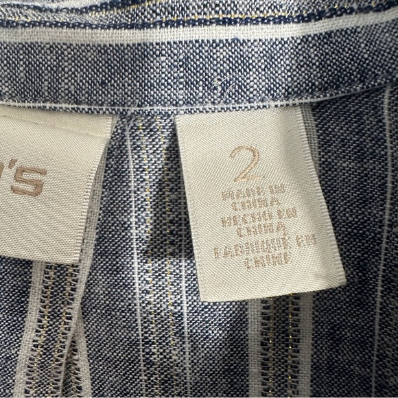 Chico's Sz. 2 (L) tunic, blue/metallic, linen blend, v-neck, flowy, lightweight - Picture 5 of 12